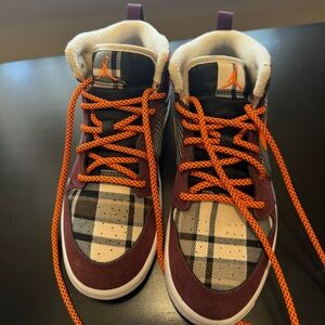 Kids Plaid High-Top Sneakers with Orange Laces